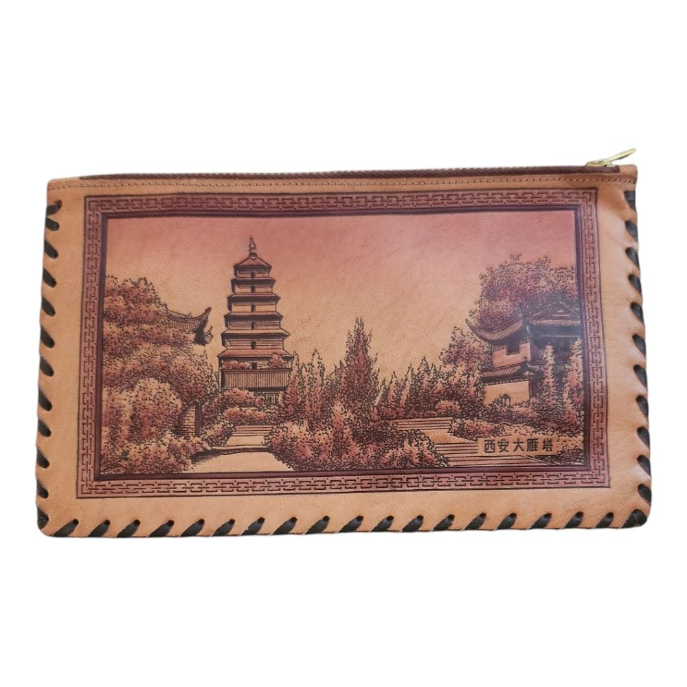 Vintage Leather Wallet, Giant Wild Goose Pagoda China, And Great Wall Of China
